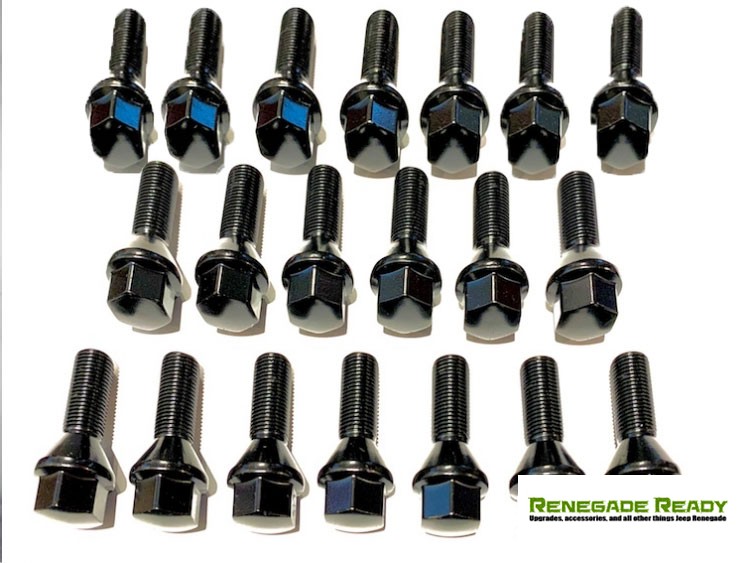 Jeep Renegade Lug Bolt Set Set of 20 M12x1.25 60° Cone Seat Black